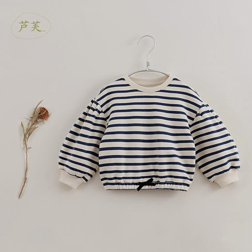 【马克珍妮 芦芙】秋装新款 女童简约条纹宽松纯棉卫衣221101 商品图0