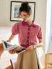 OLrain法式红色polo领短袖针织衫女夏季2022新款宽松薄款套头上衣 商品缩略图1