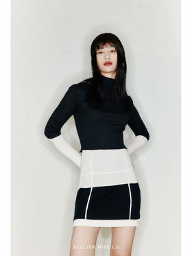 【网格甜心】天然羊毛混织羊绒撞色线条针织短裙/2200028