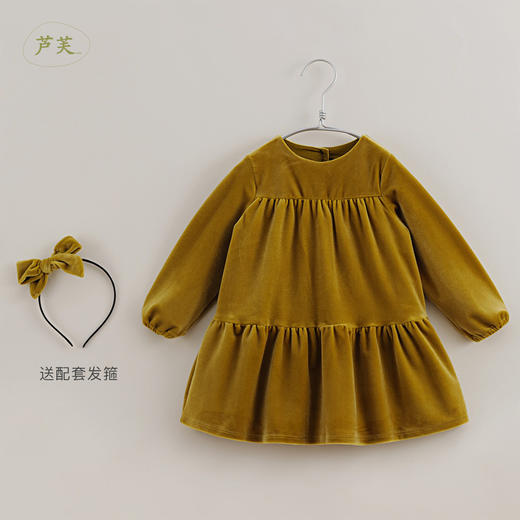 【马克珍妮 芦芙】秋装新款 女童落肩A摆丝绒连衣裙221361 商品图0