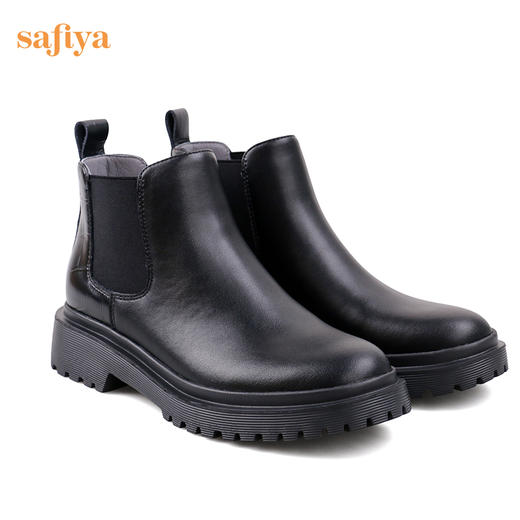 【春节不打烊】Safiya/索菲娅黑色靴子2022年秋冬新款切尔西中跟厚底真皮短靴女 SF24116037 商品图6