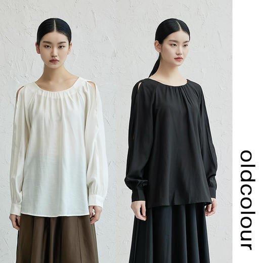 oldcolour简约透气薄款衬衫2022秋新款慵懒露肩设计感小众上衣女 商品图0