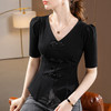 中袖t恤，气质v领开叉棉体恤复古中国结排扣收腰上衣SG-T2Q2943 商品缩略图5