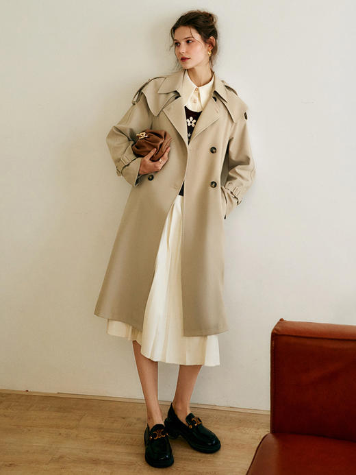 欧芮儿卡其色风衣外套女春季2022新款法式优雅宽松英伦设计感大衣 商品图3