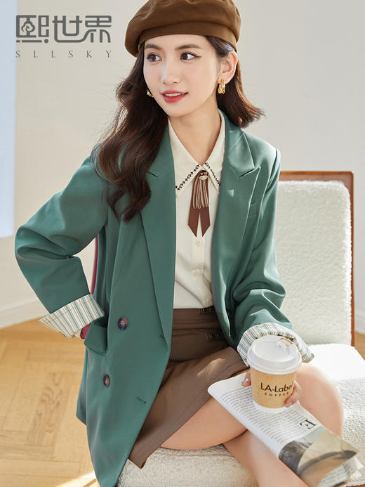 【熙世界】高端绿色西装外套女设计感职场会议炸街小西服春秋新款 商品图0