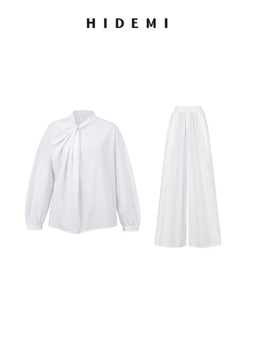 HIDEMI 设计感⽔洗棉褶皱套装 ⾁桂粉/⽩⾊/⿊⾊ 商品图13