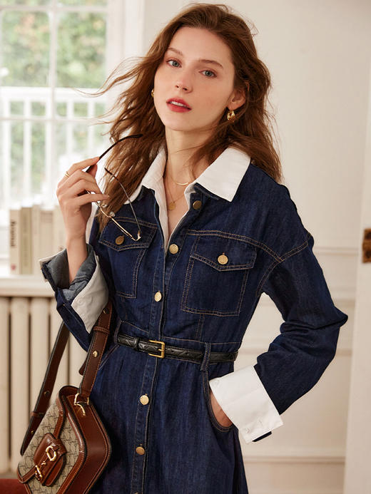 欧芮儿牛仔连衣裙女春季2022年新款法式优雅气质复古假两件裙子 商品图3