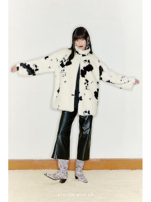 【夜半】天然绵羊皮革直切毛边设计直筒皮裤/2200027 商品图2