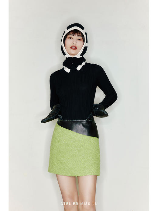 【清色瑞亚】天然绵羊毛拼接羊皮革圈圈绒短裙/2200021A 商品图2