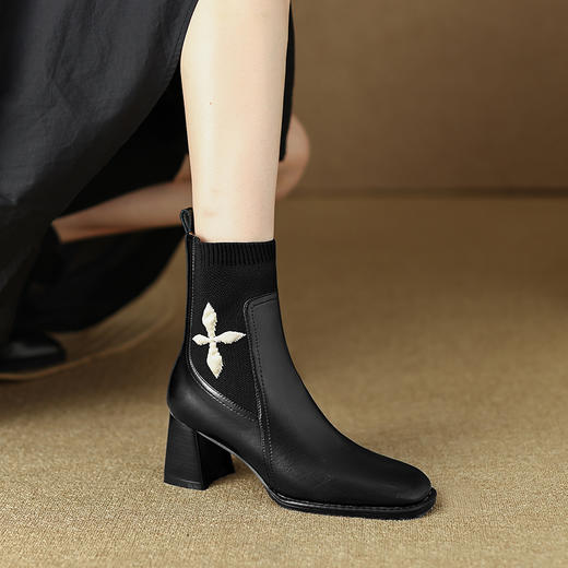 优雅百搭，新款粗跟飞织靴LD-6127 商品图12
