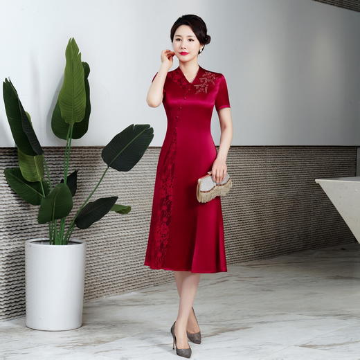 醋酸2022秋季新款婚礼女高贵喜婆婆服装婚宴礼服连衣裙HYX-22-098 商品图1