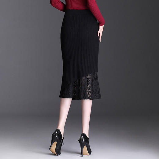 气质优雅，秋冬款纯色针织拼接蕾丝修身包臀半身裙MYX-20108 商品图2
