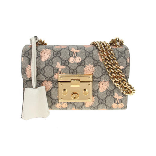 GUCCI 古驰 女士 GG Supreme 帆布 Padlock系列 挂锁小号浆果印花斜挎单肩包 混色 409487 UM6AG 8295 商品图0