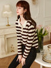 OLrain欧芮儿条纹针织衫女冬2025新款法式宽松显瘦POLO领长袖上衣 商品缩略图2