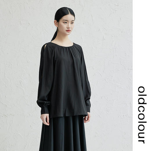 oldcolour简约透气薄款衬衫2022秋新款慵懒露肩设计感小众上衣女 商品图1