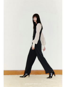 【曙光】削肩薄纱长袖拼色衬衣领高腰连体裤/22000005