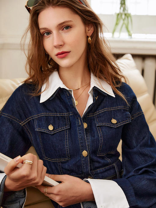 欧芮儿牛仔连衣裙女春季2022年新款法式优雅气质复古假两件裙子 商品图0