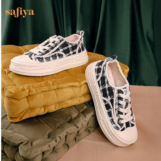 Safiya/索菲娅休闲鞋女2022秋季新品厚底学生蕾丝小香风百搭帆布鞋 SF23112190 商品图11