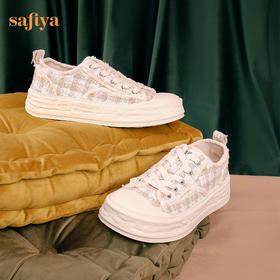 Safiya/索菲娅休闲鞋女2022秋季新品厚底学生蕾丝小香风百搭帆布鞋 SF23112190