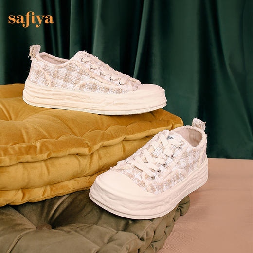 Safiya/索菲娅休闲鞋女2022秋季新品厚底学生蕾丝小香风百搭帆布鞋 SF23112190 商品图0