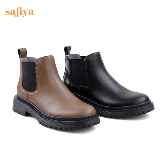 【春节不打烊】Safiya/索菲娅黑色靴子2022年秋冬新款切尔西中跟厚底真皮短靴女 SF24116037 商品图7