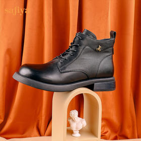 【春节不打烊】Safiya/索菲娅短靴女2022冬季新款学院风奶萌小熊扣饰娃娃圆头瘦瘦靴 SF24116010