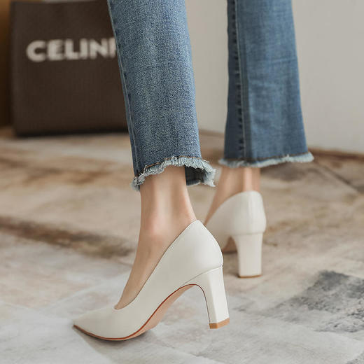 XYX-B65-1新款时尚气质方头粗跟浅口高跟鞋 商品图4