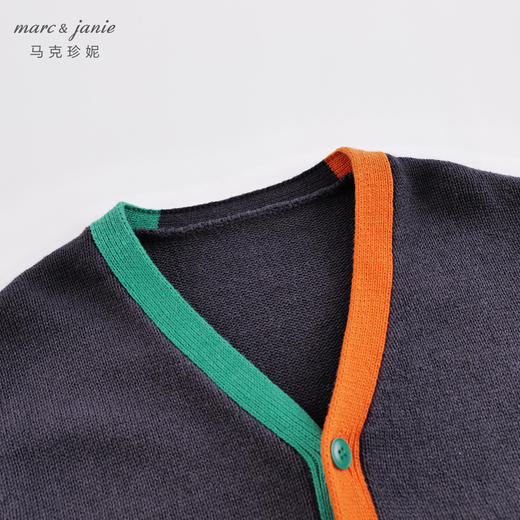 【棉羊毛】马克珍妮男女童撞色针织开衫儿童毛衣春秋款上衣231318 商品图2