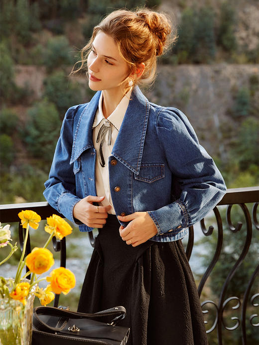 欧芮儿牛仔短外套女春季2022新款宽松显瘦气质复古法式优雅上衣 商品图0