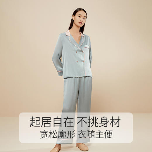 金三塔真丝睡衣女100%桑蚕丝双排扣凉感可外穿家居服套装 YSFCA218 商品图3