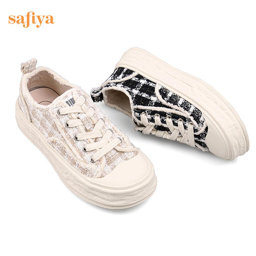 Safiya/索菲娅休闲鞋女2022秋季新品厚底学生蕾丝小香风百搭帆布鞋 SF23112190 商品图8