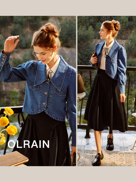 欧芮儿牛仔短外套女春季2022新款宽松显瘦气质复古法式优雅上衣 商品图2