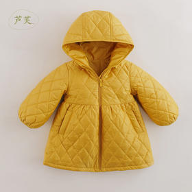 【马克珍妮 芦芙】秋装新款 菱形格灯笼袖连帽棉衣外套221662