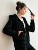 欧芮儿黑色连帽卫衣女夏季2022新款宽松运动抽绳刺绣开衫针织外套 商品缩略图2