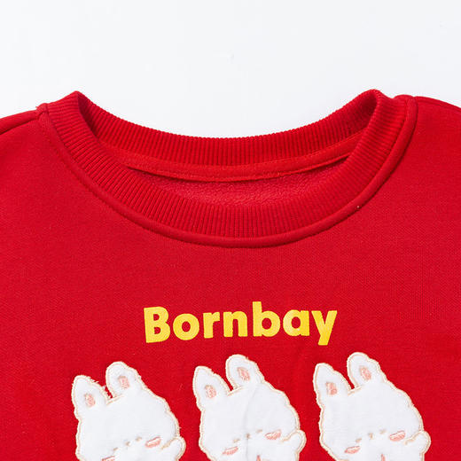 贝贝怡 秋冬女童红色喜庆抓绒保暖上衣可爱时尚卫衣223S3085 商品图7