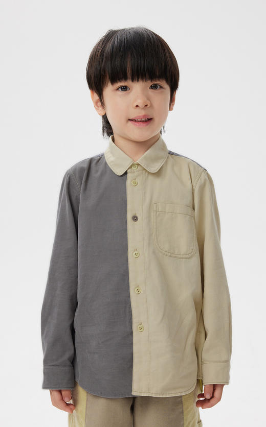 江南布衣童  22年秋款 棉质拼接色长袖衬衣1M8211610 商品图4