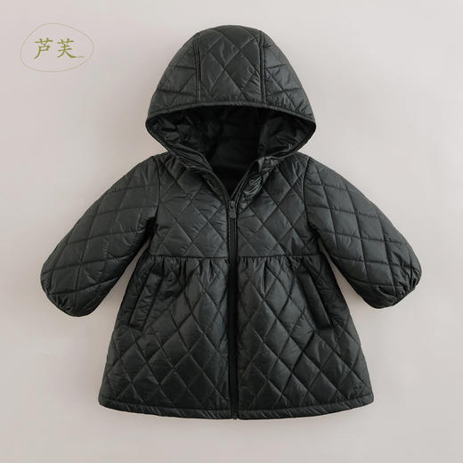 【马克珍妮 芦芙】秋装新款 菱形格灯笼袖连帽棉衣外套221662 商品图1