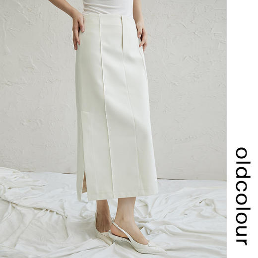 oldcolour纯色简约半身裙2022秋新款开叉自制高级感小众气质长裙 商品图3