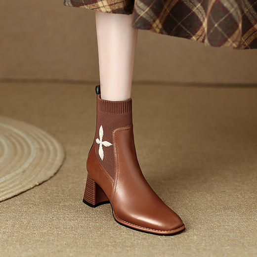 优雅百搭，新款粗跟飞织靴LD-6127 商品图5
