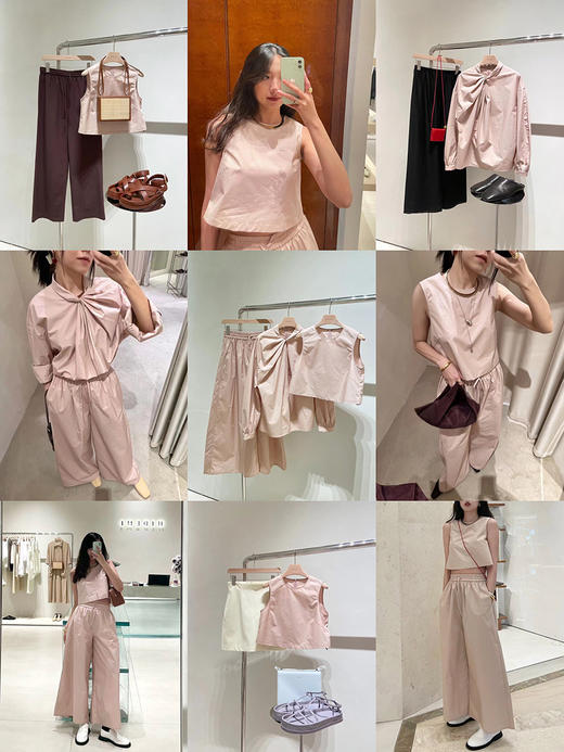 HIDEMI 设计感⽔洗棉褶皱套装 ⾁桂粉/⽩⾊/⿊⾊ 商品图1