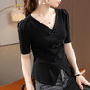 中袖t恤，气质v领开叉棉体恤复古中国结排扣收腰上衣SG-T2Q2943 商品缩略图4