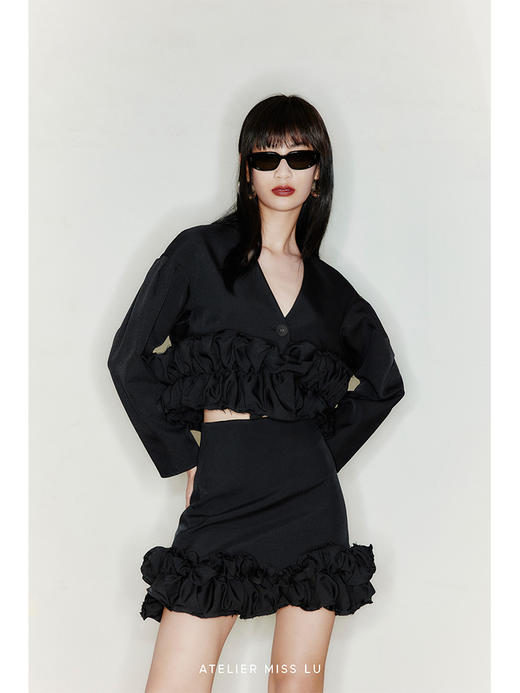 【黑莓云舒】下摆毛边抽褶造型短裙/2200022A 商品图2