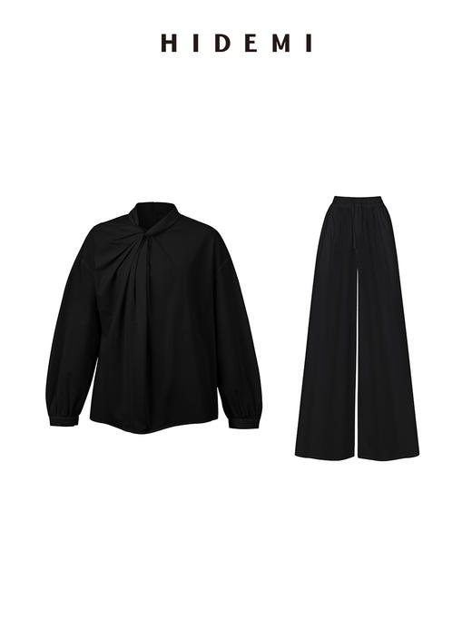 HIDEMI 设计感⽔洗棉褶皱套装 ⾁桂粉/⽩⾊/⿊⾊ 商品图14