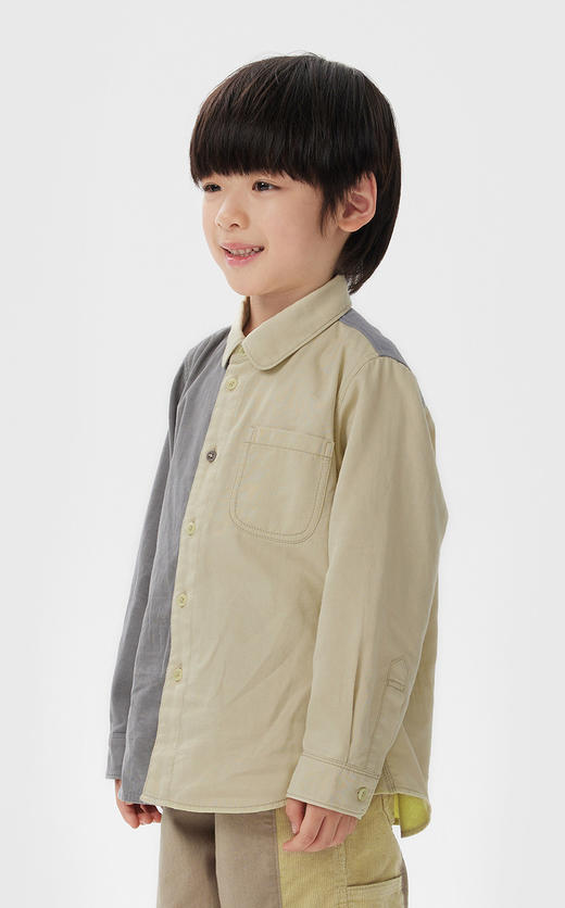 江南布衣童  22年秋款 棉质拼接色长袖衬衣1M8211610 商品图3