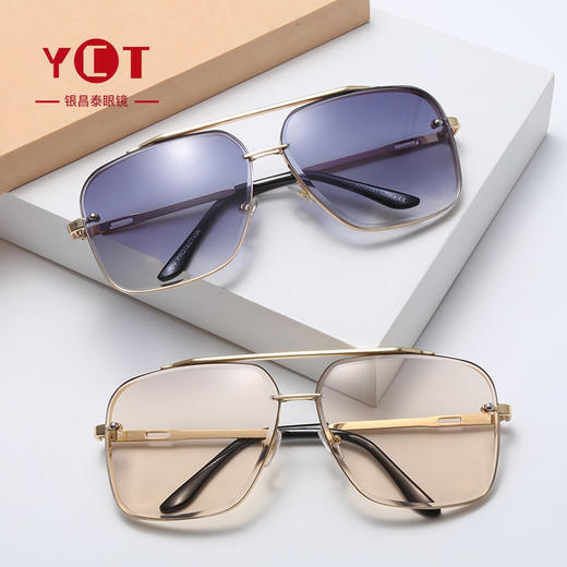 YCT2731新款新款潮流时尚方框钻石切边双梁太阳镜 商品图0
