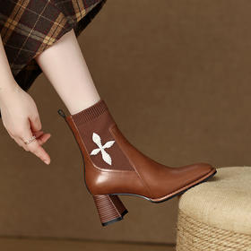 优雅百搭，新款粗跟飞织靴LD-6127