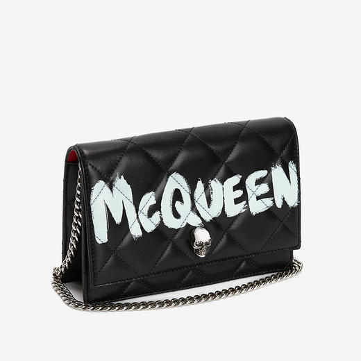 ALEXANDER MCQUEEN 亚历山大麦昆 女士绗缝纳帕皮革 McQueen 涂鸦印花小号骷髅包 黑色 613088 DYT20 1080 商品图1
