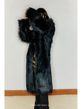 【暗夜羽翼】重工设计长毛环保皮草长款外套大衣/220000011