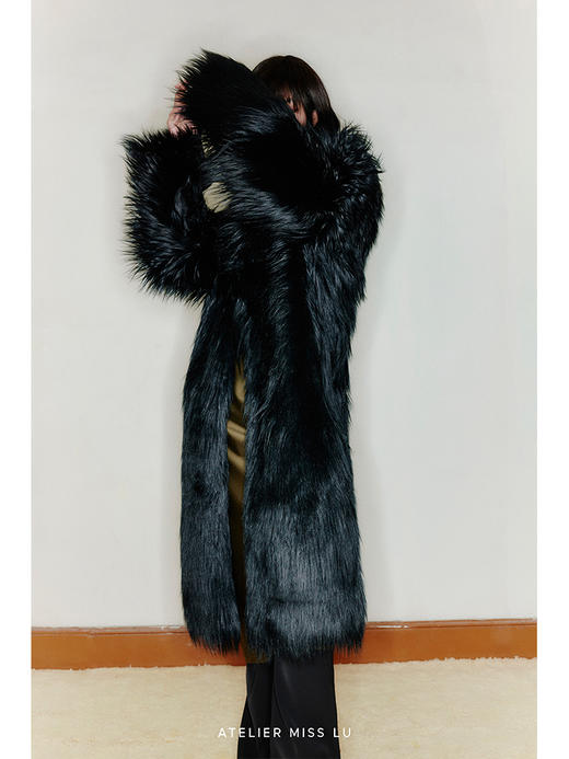 【暗夜羽翼】重工设计长毛环保皮草长款外套大衣/220000011 商品图0