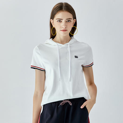 ELLE Active 新款夏季女士连帽T恤经典小撞色活力运动风短袖上衣 商品图1